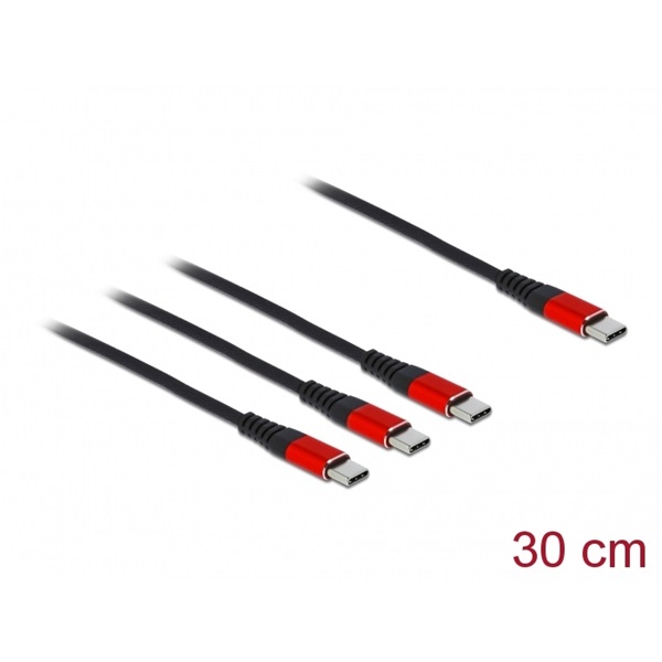 Delock 86712 30 cm hosszú, USB töltő kábel 3 az 1 USB Type-C  apa 3 x USB Type-C  csatlakozáshoz