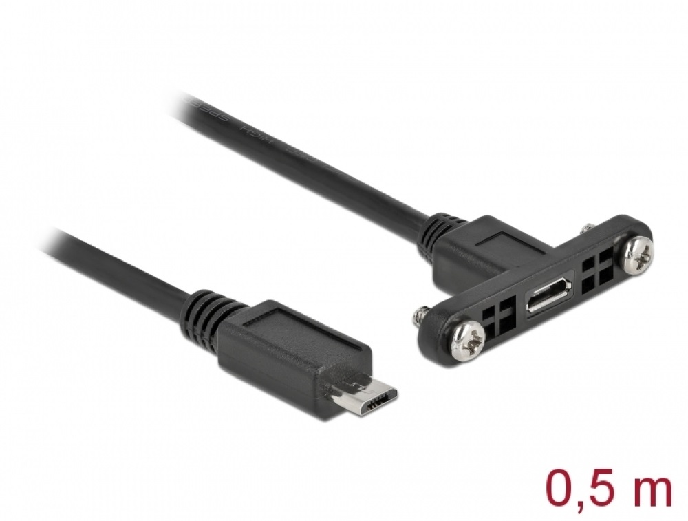 Delock 35108 50cm USB 2.0 Micro-B apa/anya rögzíthető paneles hosszabbító kábel