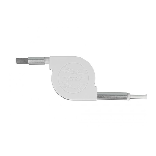 Delock 85850 3 az 1-ben visszahúzható fehér USB töltokábel 8 tus- / Micro-USB- / USB Type-C  végzodéssel