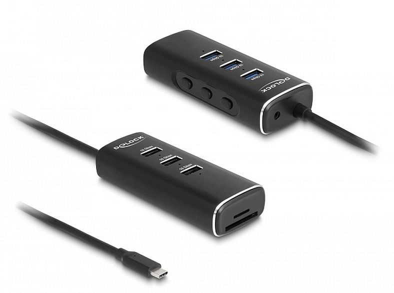 Delock 64234 60cm 3xUSB/SD/Micro-SD kapcsolós Type-C HUB