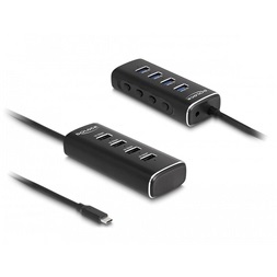 Delock 64233 4 portos USB 10 Gbps hub USB Type-C , 60 cm hosszú kábellel és az egyes portokhoz tartozó kapcsolóval