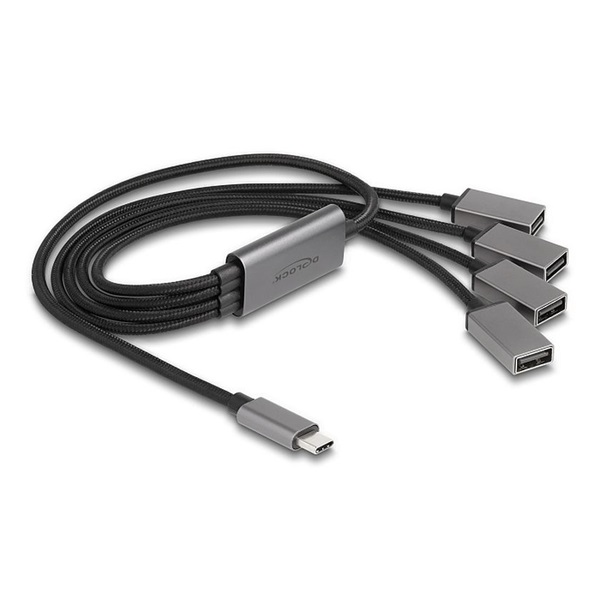 Delock 64210 4 portos USB 2.0 kábel hub USB Type-C  csatlakozóval 60 cm