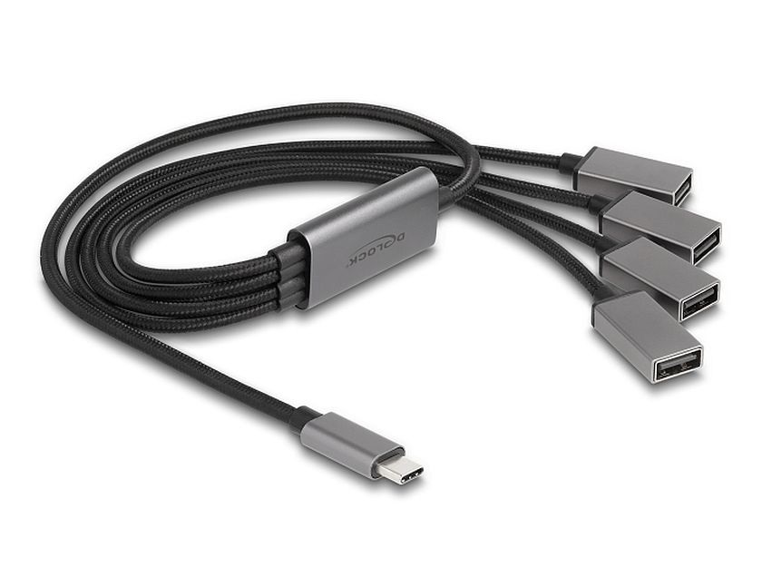 Delock 64210 4 portos USB 2.0 kábel hub USB Type-C  csatlakozóval 60 cm