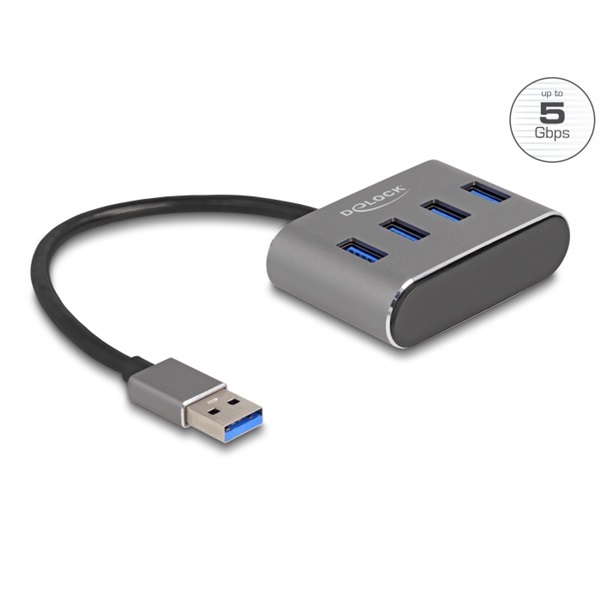 Delock 63190 4 portos USB 3.2 Gen 1 hub USB Type-A csatlakozóval USB Type-A portok a tetején