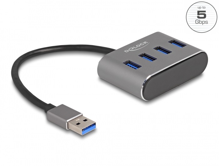 Delock 63190 4 portos USB 3.2 Gen 1 hub USB Type-A csatlakozóval USB Type-A portok a tetején