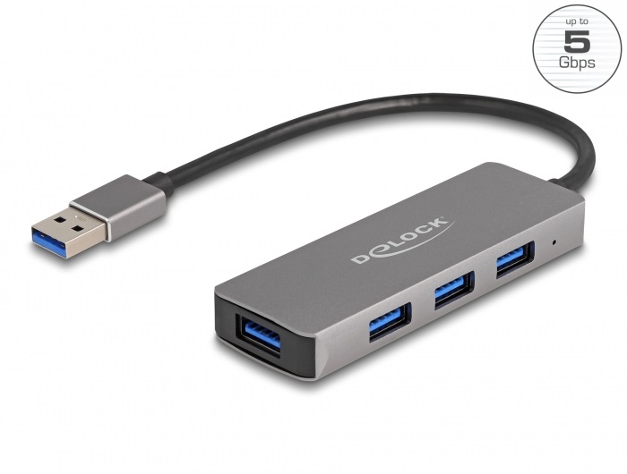 Delock 63171 4 portos USB 3.2 Gen 1 hub USB Type-A csatlakozóval   USB Type-A portok az oldalán