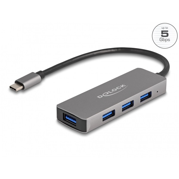 Delock 63173 4 portos USB 3.2 Gen 1 hub USB Type-C csatlakozóval USB Type-A portok az oldalán