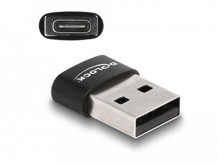 Delock 60002 USB-A 2.0 apa - USB-C anya fekete adapter