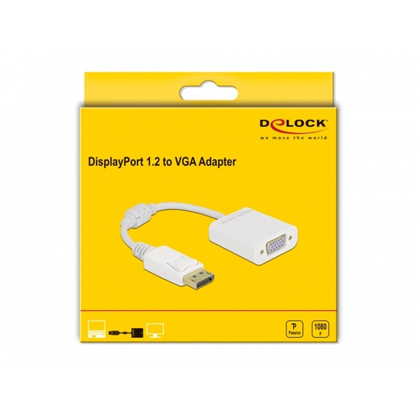Delock 61007 DisplayPort 1.2 apa - VGA anya passzív fehér adapter