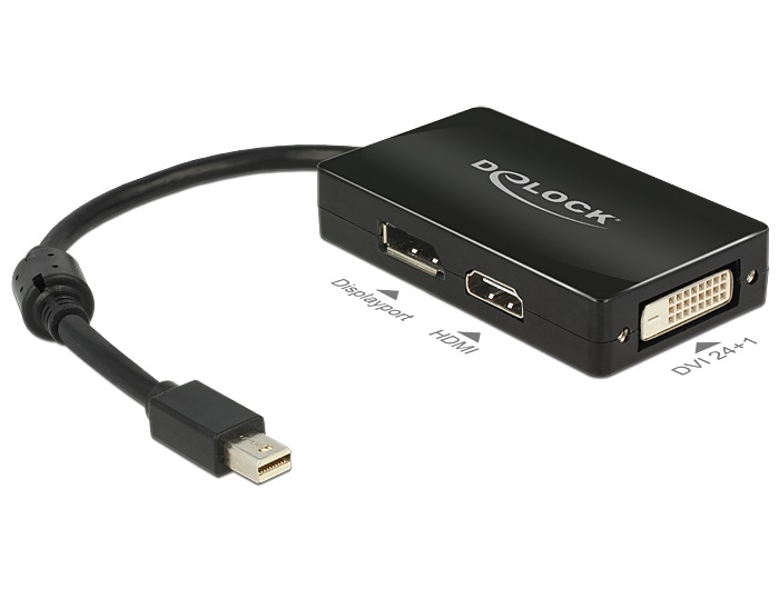 Delock 62623 passzív fekete adapter mini displayport apa > Displayport / HDMI / DVI anya