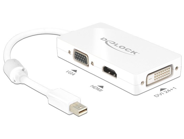 Delock 62630 passzív fehér adapter mini displayport apa > VGA / HDMI / DVI anya
