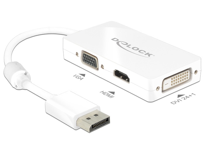 Delock 62655 Displayport 1.1 dugó > VGA / HDMI / DVI hüvely passzív fehér adapter