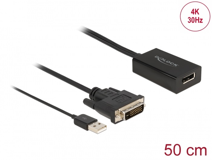 Delock 63189 DVI apa - DisplayPort 1.2 4K HDR anya USB tápos adapter