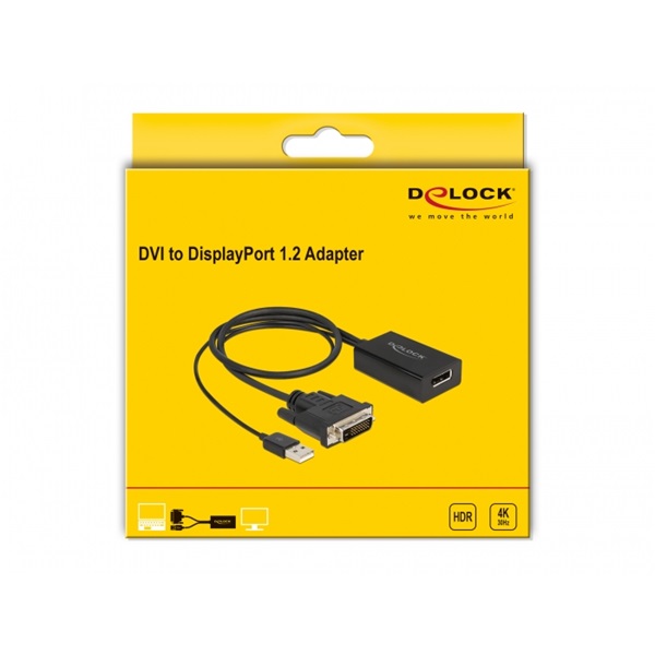 Delock 63189 DVI apa - DisplayPort 1.2 4K HDR anya USB tápos adapter