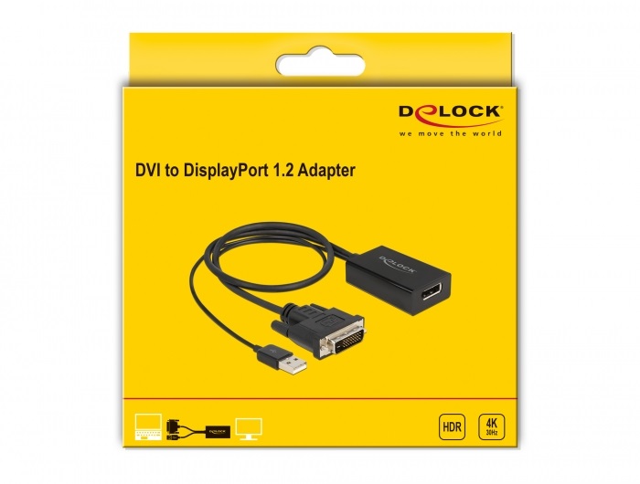 Delock 63189 DVI apa - DisplayPort 1.2 4K HDR anya USB tápos adapter