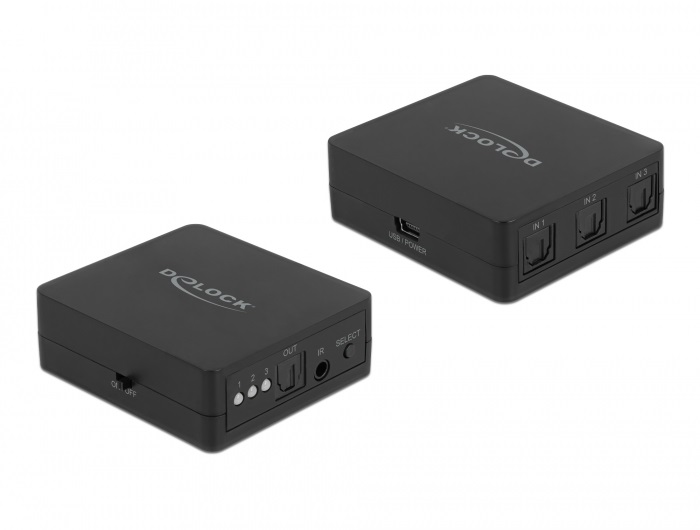 Delock 63395 S/PDIF TOSLINK 3 bemenet/1 kimenet távírányítható switch