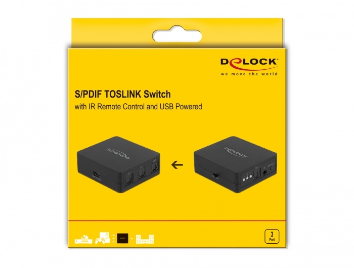 Delock 63395 S/PDIF TOSLINK 3 bemenet/1 kimenet távírányítható switch