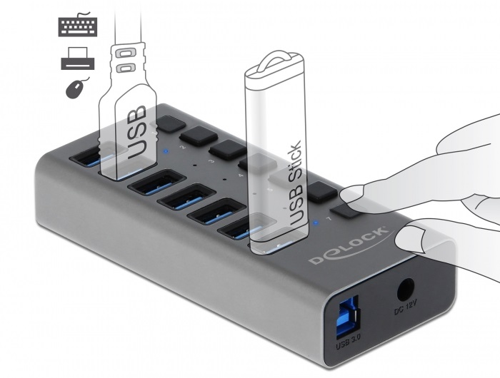 Delock 63669 SuperSpeed 7 portos kapcsolós USB 3.0 HUB