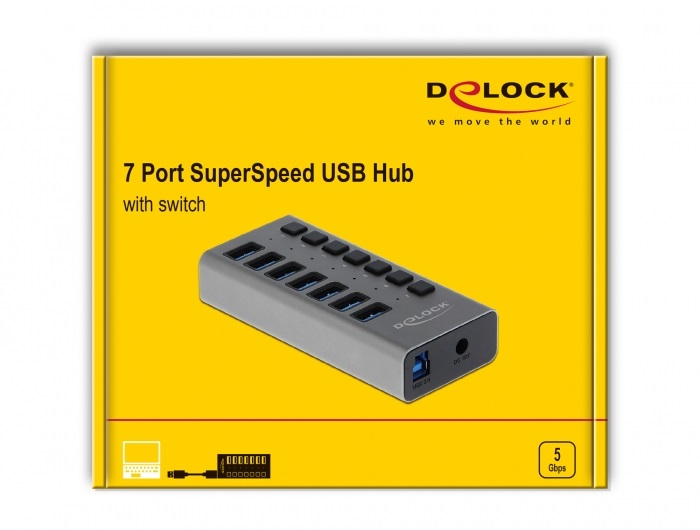 Delock 63669 SuperSpeed 7 portos kapcsolós USB 3.0 HUB