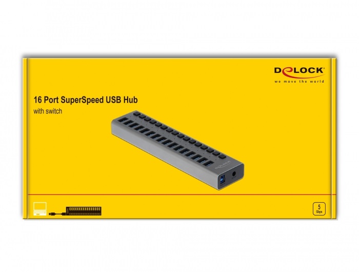 Delock 63739 SuperSpeed 16 portos kapcsolós USB 3.0 HUB