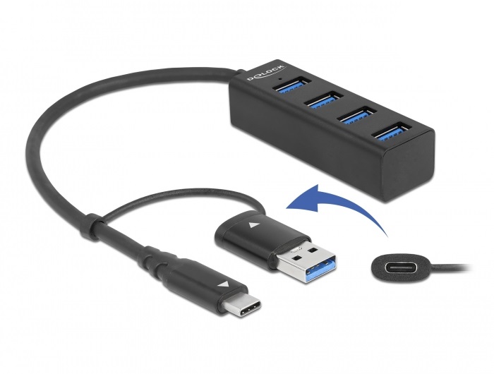 Delock 63828 4 portos USB-C/USB-A csatlakozós USB 3.2 HUB
