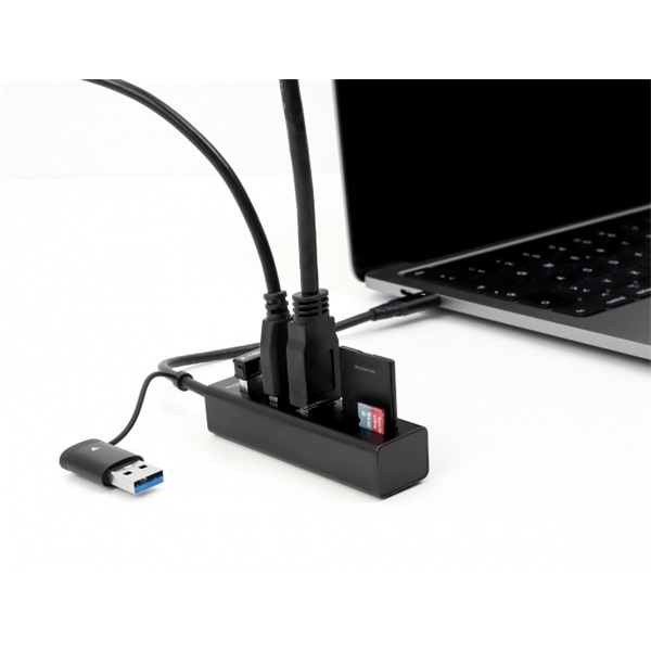 Delock 63859 SD/MicroSD kártyaolvasó + 3 portos USB-C/USB-A csatlakozós USB 3.2 HUB