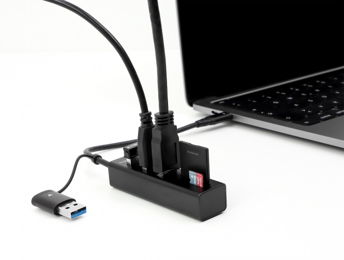 Delock 63859 SD/MicroSD kártyaolvasó + 3 portos USB-C/USB-A csatlakozós USB 3.2 HUB