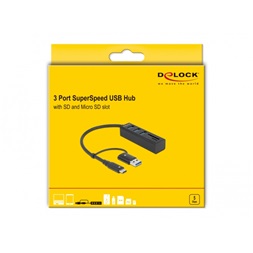 Delock 63859 SD/MicroSD kártyaolvasó + 3 portos USB-C/USB-A csatlakozós USB 3.2 HUB