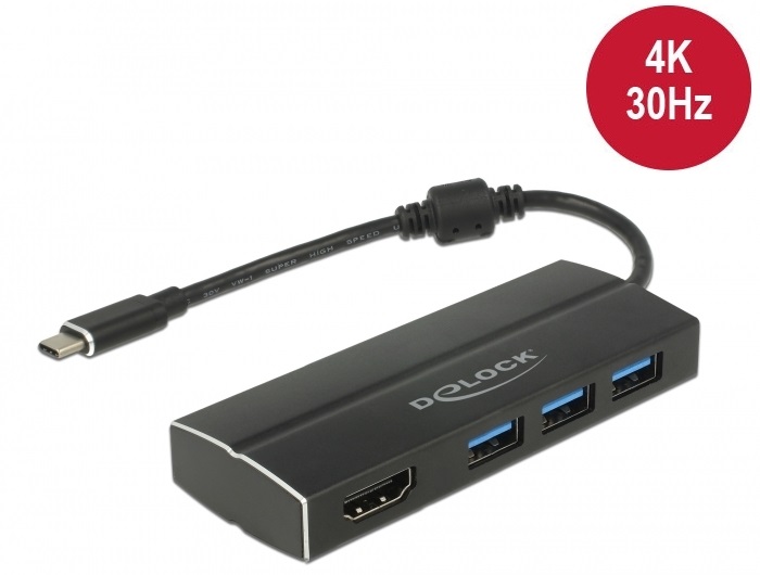Delock 63931 3xUSB 3.1 Gen 1 A/HDMI (DP Alt Mode) 4K 30 Hz USB Type-C HUB