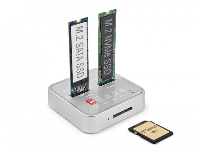 Delock 64138 M.2 SATA - M.2 NVMe + SD Express dokkoló állomás