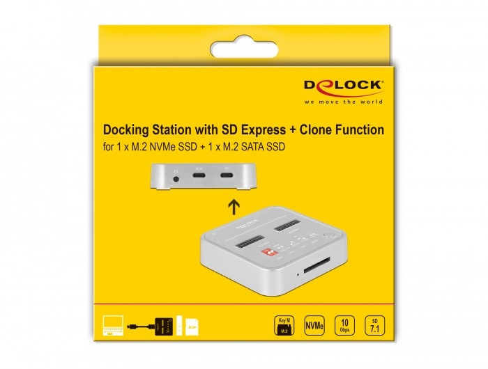 Delock 64138 M.2 SATA - M.2 NVMe + SD Express dokkoló állomás