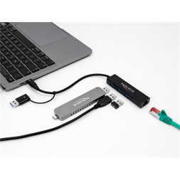 Delock 64149 Gigabit Ethernet + 3 portos USB-C/USB-A csatlakozós USB 3.2 HUB