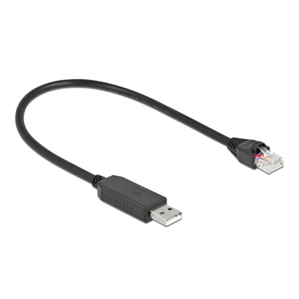 Delock 64158 25cm FTDI chipszet USB-A 2.0 apa - RS-232 RJ45 apa soros kapcsolati kábel