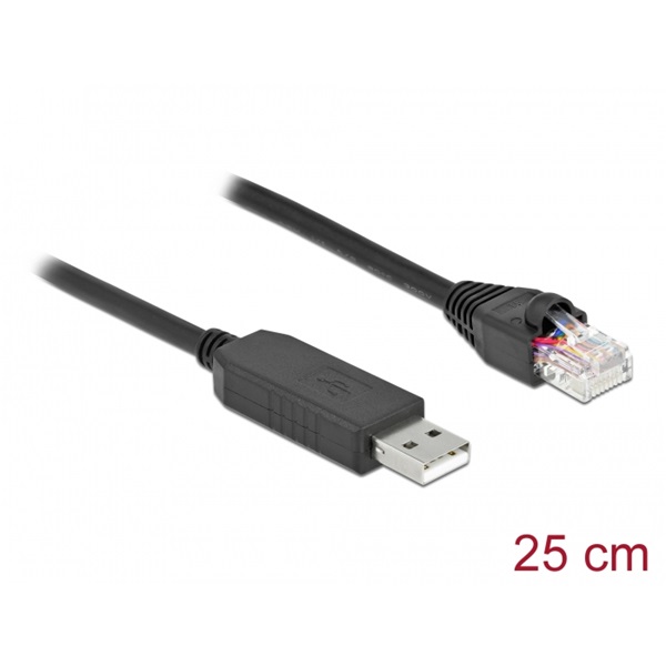 Delock 64158 25cm FTDI chipszet USB-A 2.0 apa - RS-232 RJ45 apa soros kapcsolati kábel