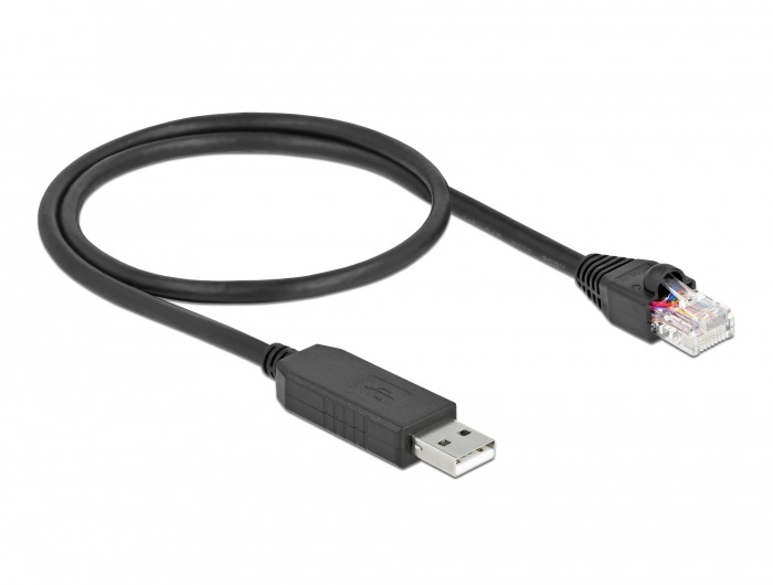 Delock 64159 50cm FTDI chipszet USB-A 2.0 apa - RS-232 RJ45 apa soros kapcsolati kábel