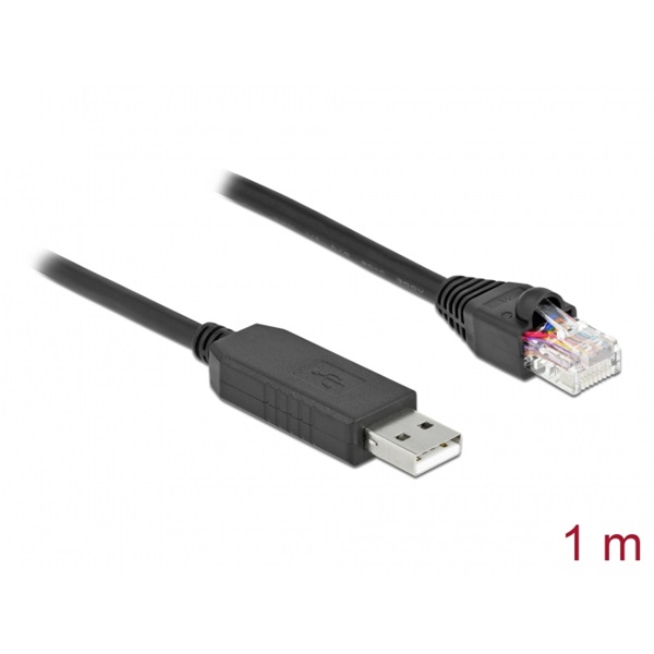 Delock 64160 1m FTDI chipszet USB-A 2.0 apa - RS-232 RJ45 apa soros kapcsolati kábel