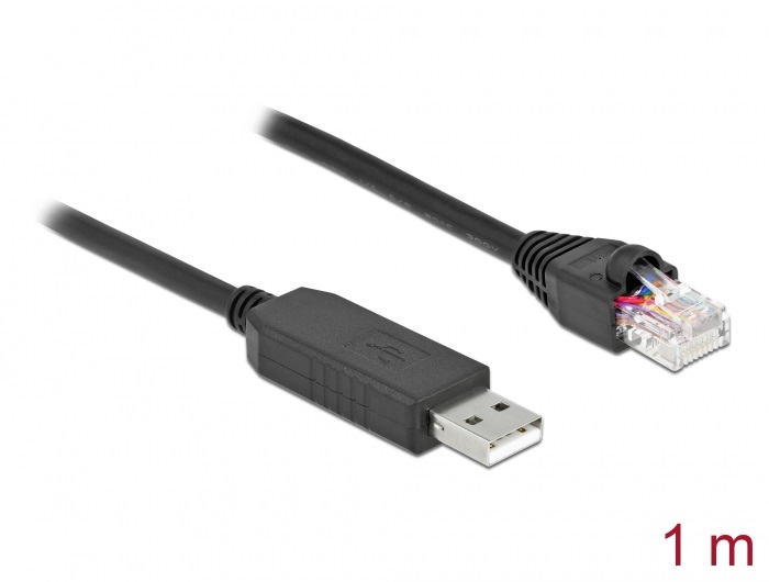 Delock 64160 1m FTDI chipszet USB-A 2.0 apa - RS-232 RJ45 apa soros kapcsolati kábel