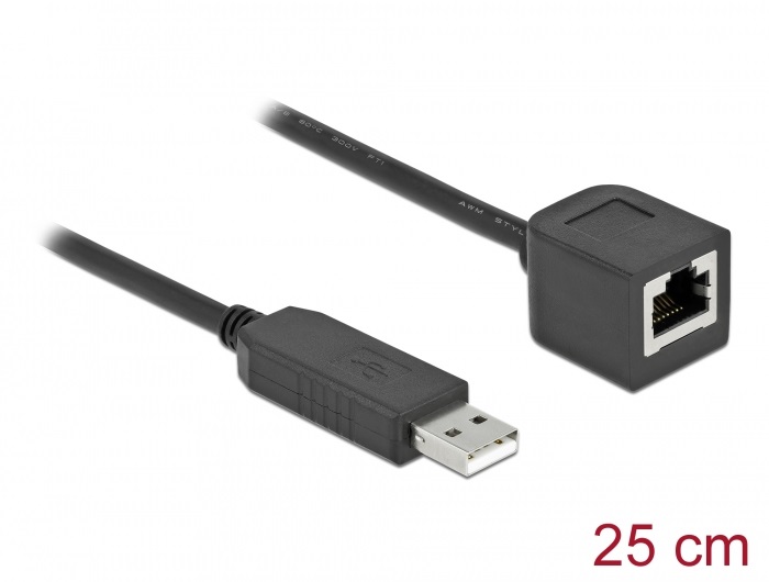 Delock 64162 25cm FTDI chipszet USB-A 2.0 apa - RS-232 RJ45 anya soros kapcsolati kábel