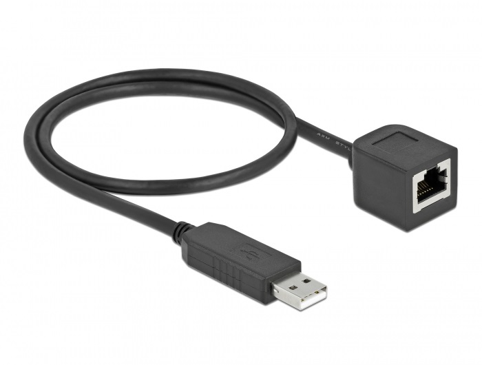 Delock 64163 50cm FTDI chipszet USB-A 2.0 apa - RS-232 RJ45 anya soros kapcsolati kábel