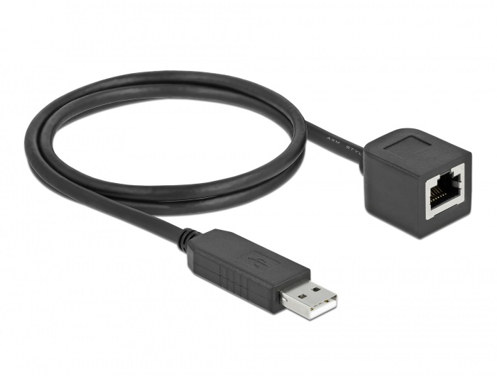 Delock 64164 1m FTDI chipszet USB-A 2.0 apa - RS-232 RJ45 anya soros kapcsolati kábel