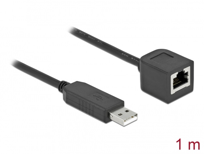 Delock 64164 1m FTDI chipszet USB-A 2.0 apa - RS-232 RJ45 anya soros kapcsolati kábel