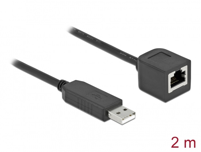 Delock 64165 2m FTDI chipszet USB-A 2.0 apa - RS-232 RJ45 anya soros kapcsolati kábel