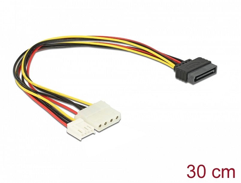 Delock 65227 15 tűs SATA (apa)/4 tűs Molex (anya) + 3,5" floppy Y hálózati kábel