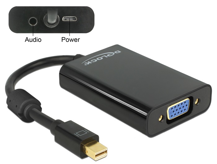 Delock 65598 fekete adapter mini displayport apa > VGA / Audió / tápfeszültség anya