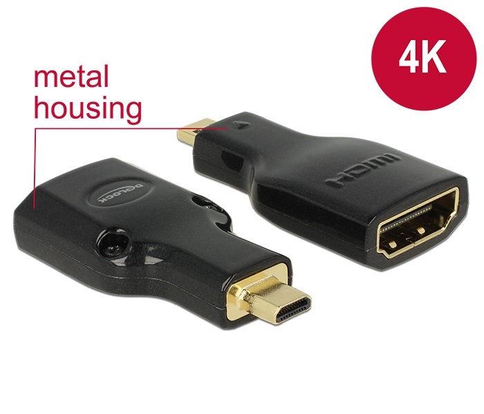 Delock 65664 High Speed HDMI Ethernettel micro-D apa > HDMI-A anya 4K adapter