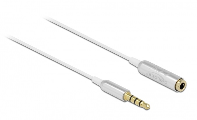 Delock 66072 4tűs 3,5mm Jack apa > anya 50cm fehér hosszabbító kábel