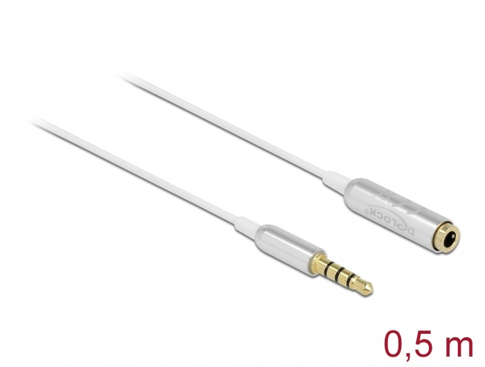 Delock 66072 4tűs 3,5mm Jack apa > anya 50cm fehér hosszabbító kábel