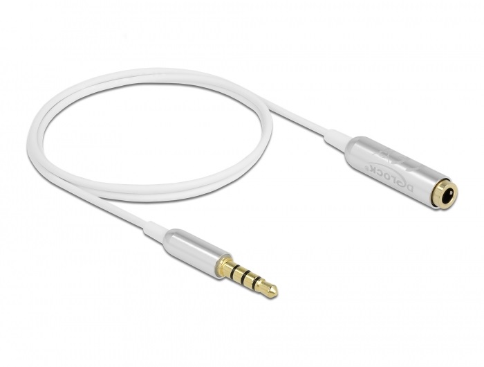 Delock 66072 4tűs 3,5mm Jack apa > anya 50cm fehér hosszabbító kábel