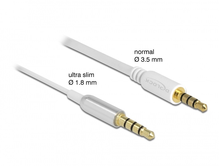 Delock 66072 4tűs 3,5mm Jack apa > anya 50cm fehér hosszabbító kábel