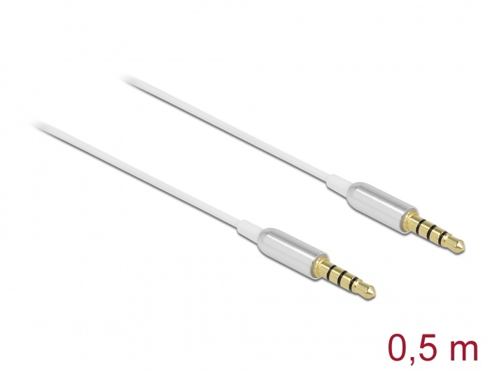 Delock 66073 4tűs 3,5mm Jack apa > apa 50cm fehér összekötő kábel